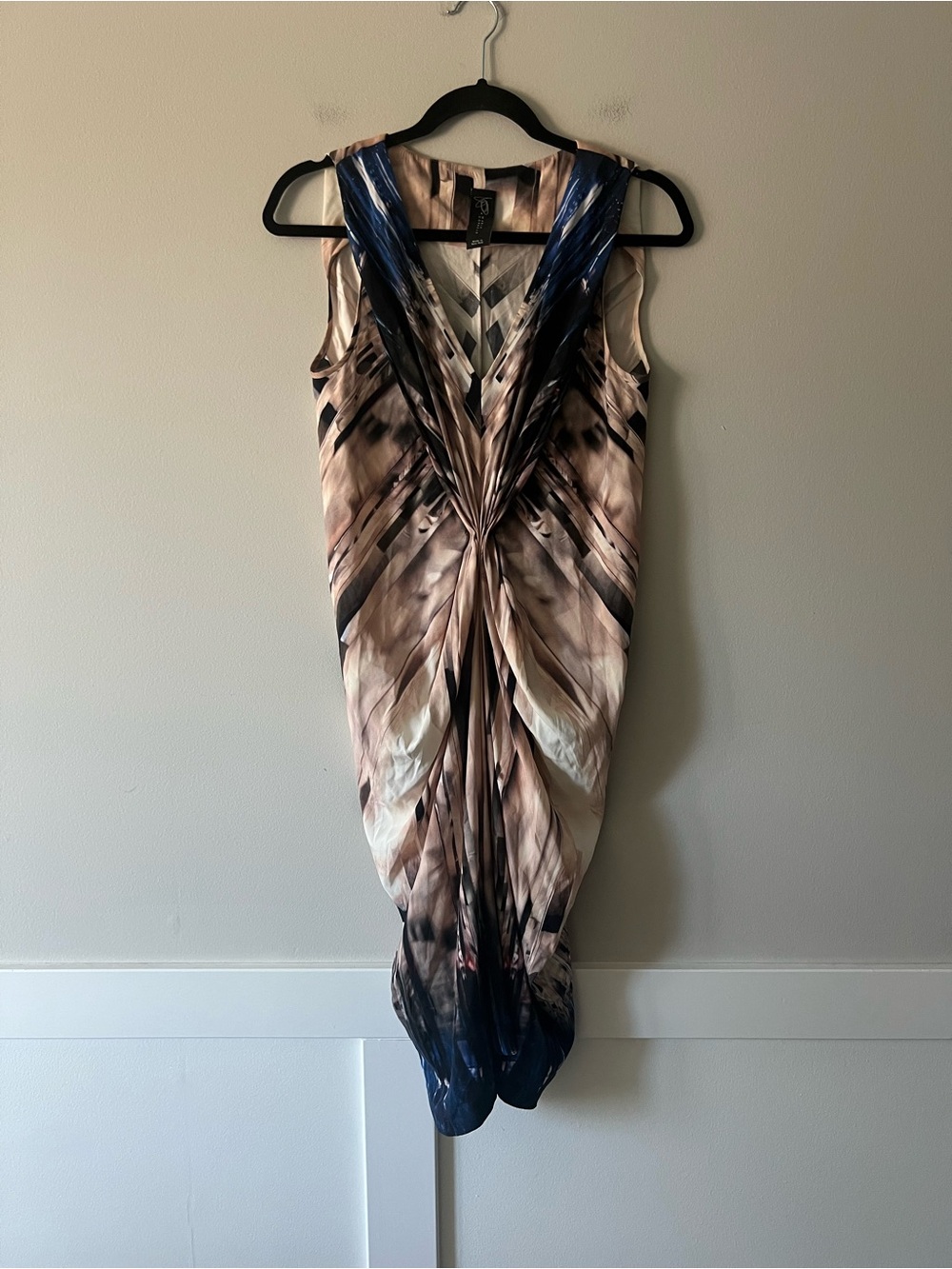 Zero + Maria Cornejo Abstract 100% Silk Draped Twist Front Midi Dress Size 6